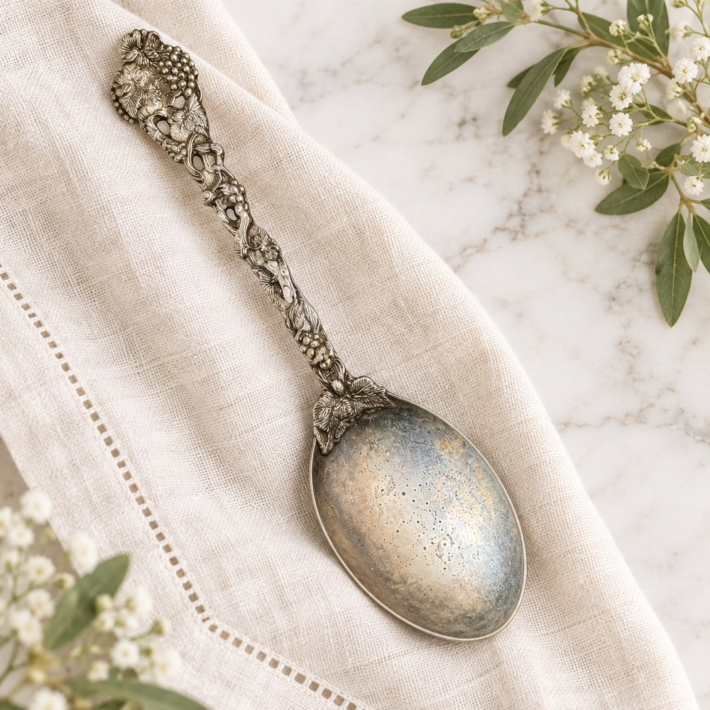 Godinger Silver Art Co Grapevine Silver Plated 12" Large Serving Spoon Vintage